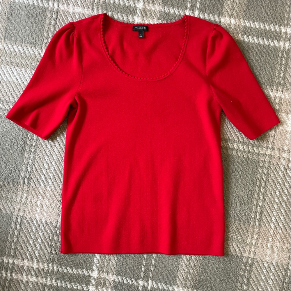 Talbots knit scallop scoop neck top S